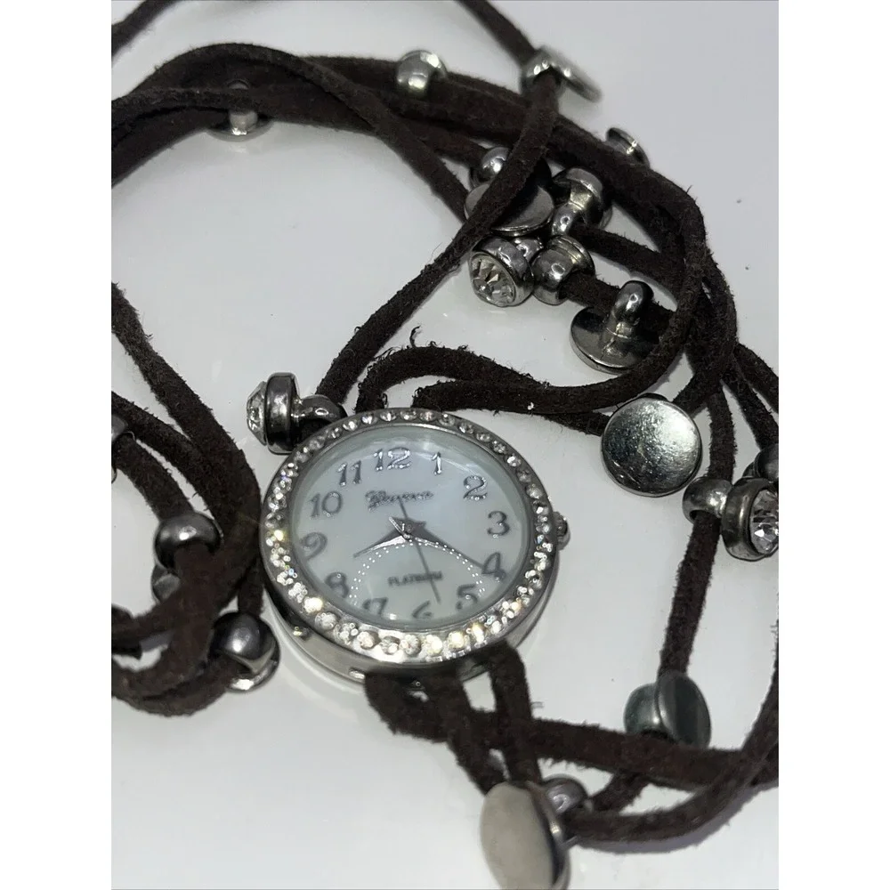 Geneva Platinum Women's Wrap Watch MOP Dial Crystal Bezel- New Battery